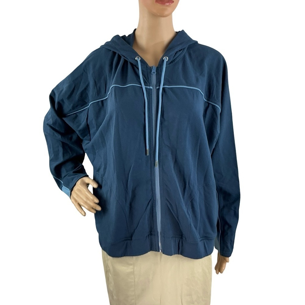 Johnny Was Calme Zip Up Dolman Hoodie Blue Womens Size M